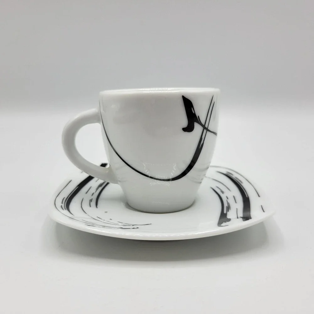 Schon White & Black Porcelain Small Espresso Cup & Saucer Set